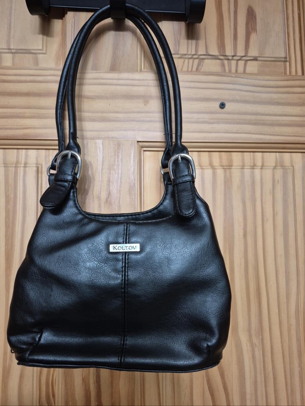 Koltov Black Faux Leather Shoulder Bag Hobo Purse Silver Hardware